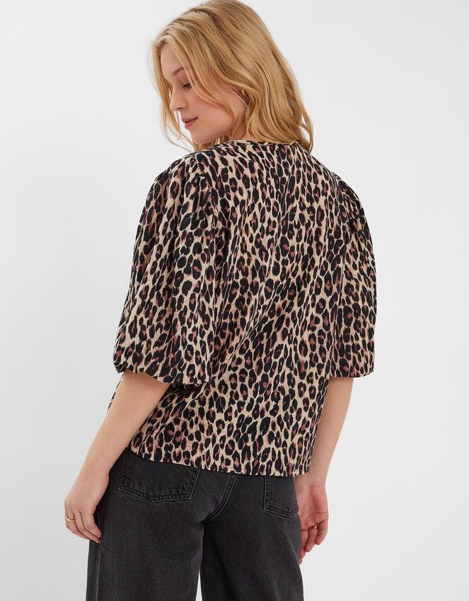 Accessorize Puff Sleeve Cotton Blouse Leopard
