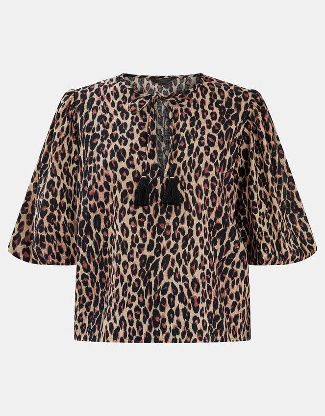 Accessorize Puff Sleeve Cotton Blouse Leopard