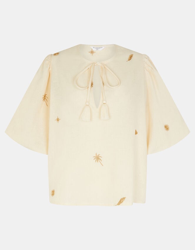 Accessorize Puff Sleeve Embroidered Top Natural