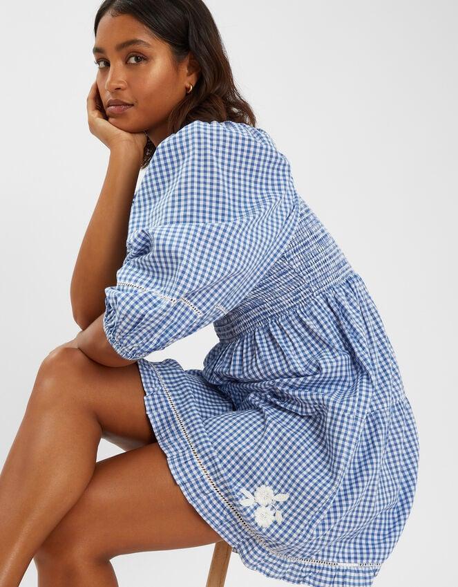 Accessorize Puff-Sleeve Gingham Mini Dress Blue