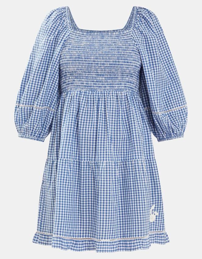 Accessorize Puff-Sleeve Gingham Mini Dress Blue