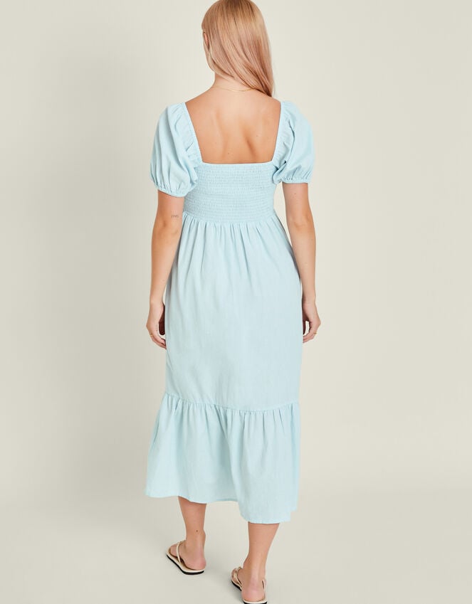 Accessorize Puff Sleeve Smocked Midi Dress Blue