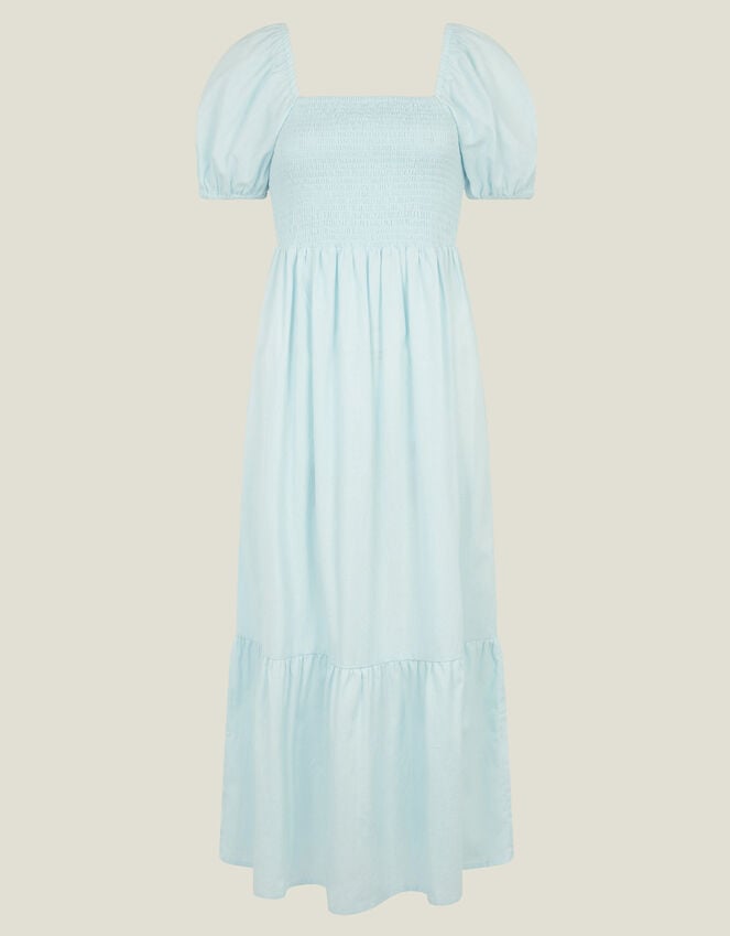 Accessorize Puff Sleeve Smocked Midi Dress Blue