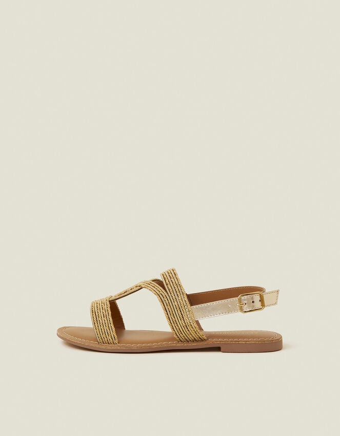 Accessorize Raffia Loop Strappy Sandals Gold Gold