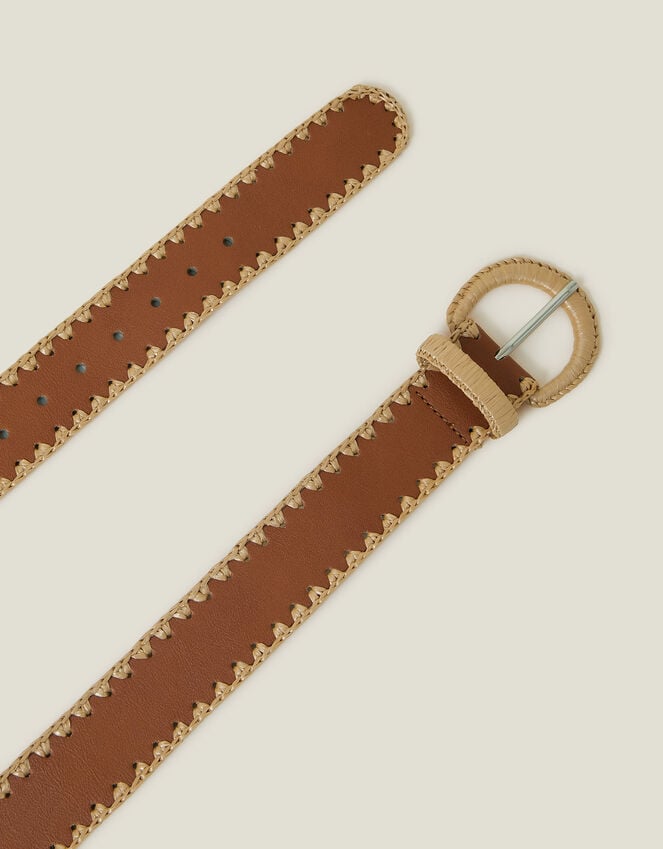 Accessorize Raffia Whipstitch Belt Tan