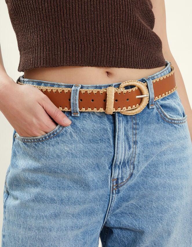 Accessorize Raffia Whipstitch Belt Tan