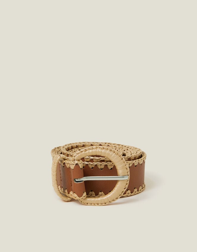 accessorize Raffia Whipstitch Belt Tan