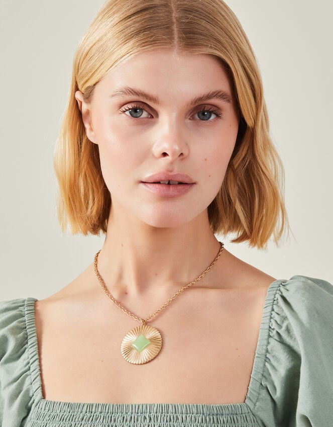 Accessorize Resin Stone Disc Pendant Necklace