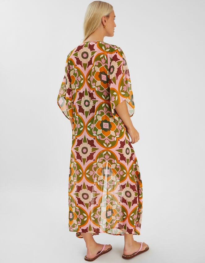 Accessorize Retro Floral Chiffon Maxi Kaftan Pink