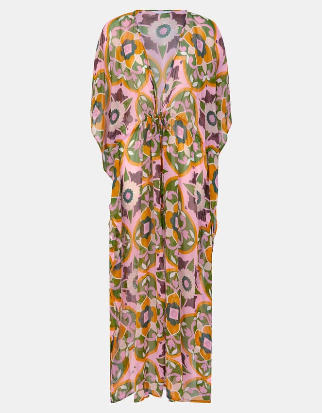 Accessorize Retro Floral Chiffon Maxi Kaftan Pink