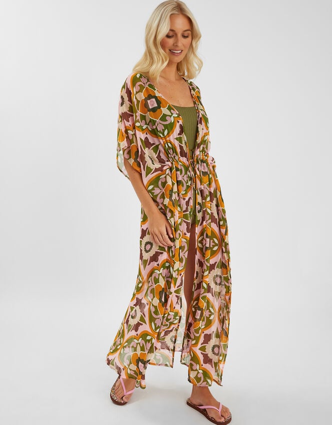 accessorize Retro Floral Chiffon Maxi Kaftan Pink