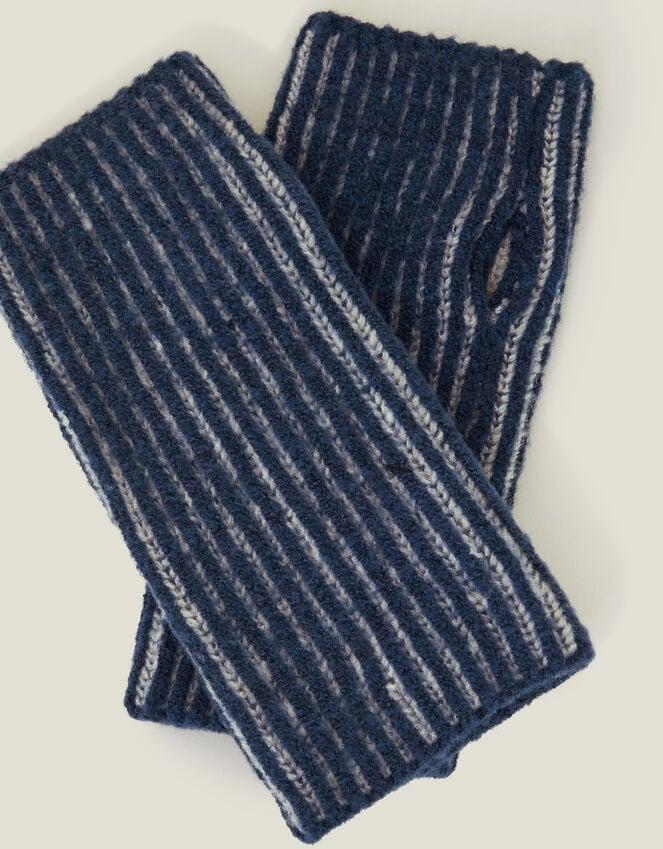 Accessorize Rib Knit Fingerless Gloves Blue