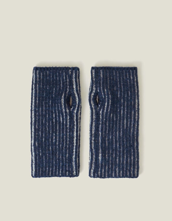 accessorize Rib Knit Fingerless Gloves Blue