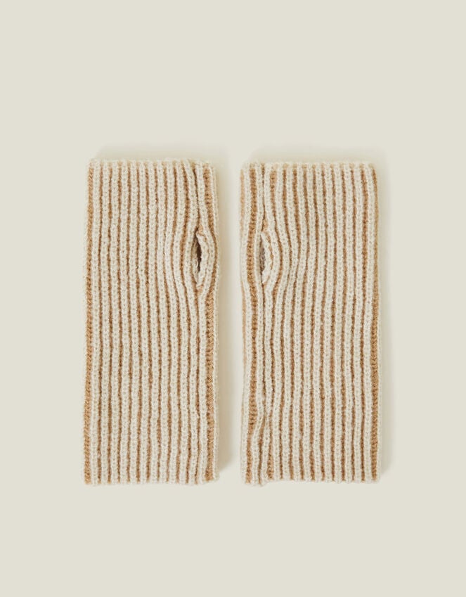 accessorize Rib Knit Fingerless Gloves Natural