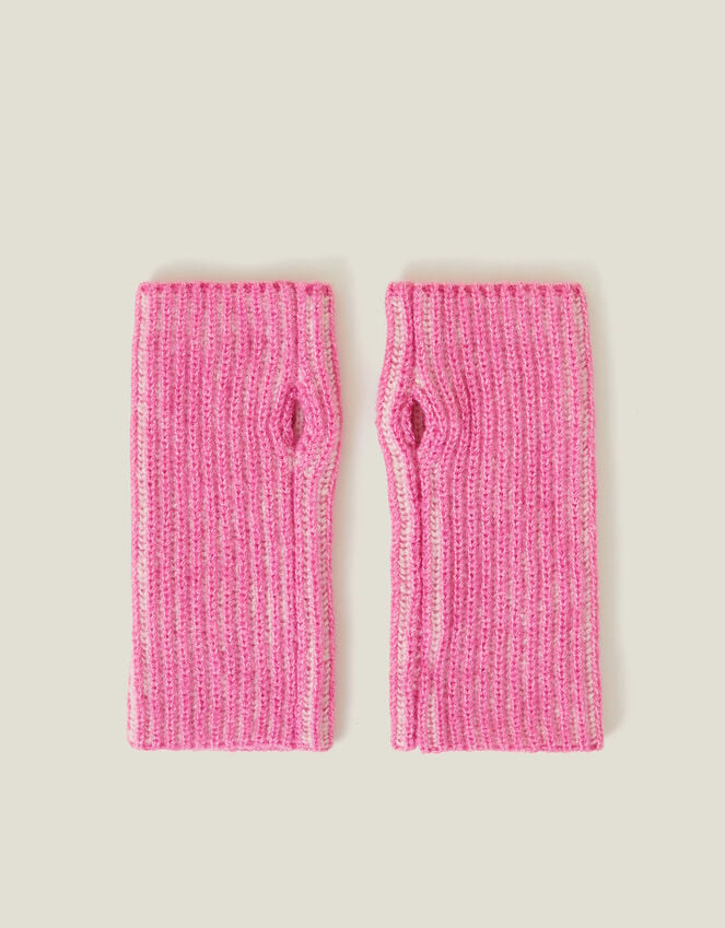 accessorize Rib Knit Fingerless Gloves Pink