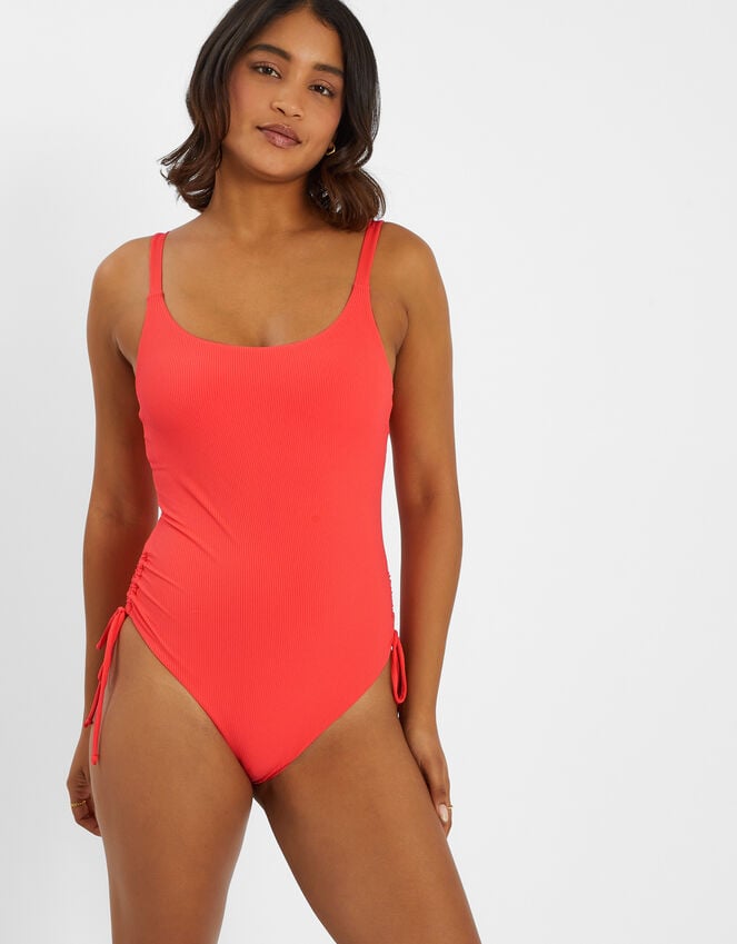 accessorize Rib Tie-Side Swimsuit Orange