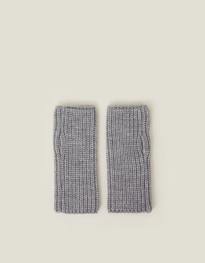 accessorize Ribbed Cut Off Gloves Grey