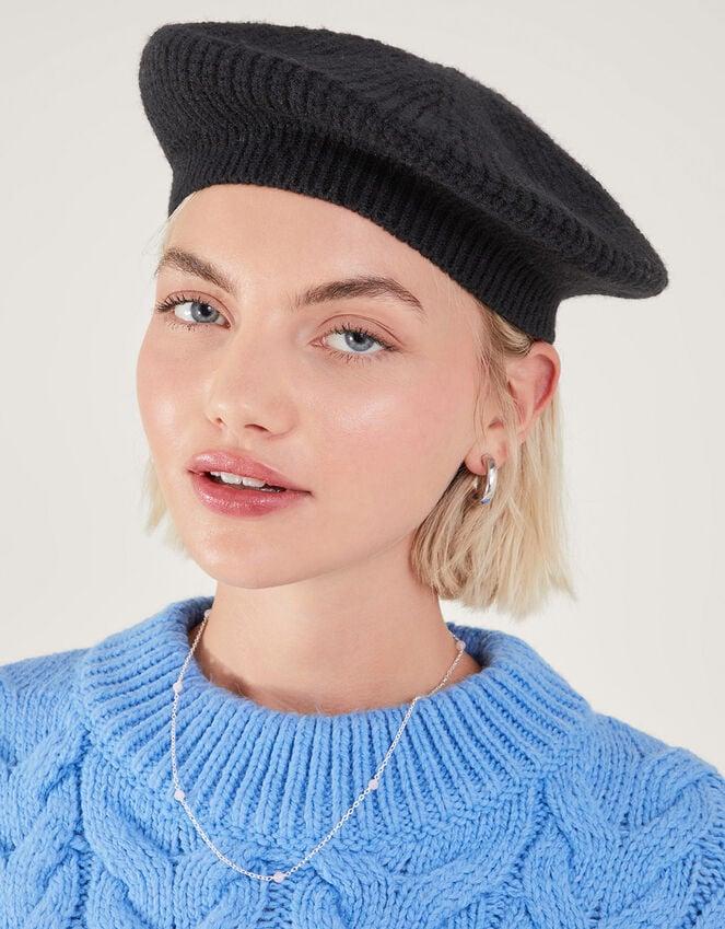 Accessorize Ribbed Knit Beret Black