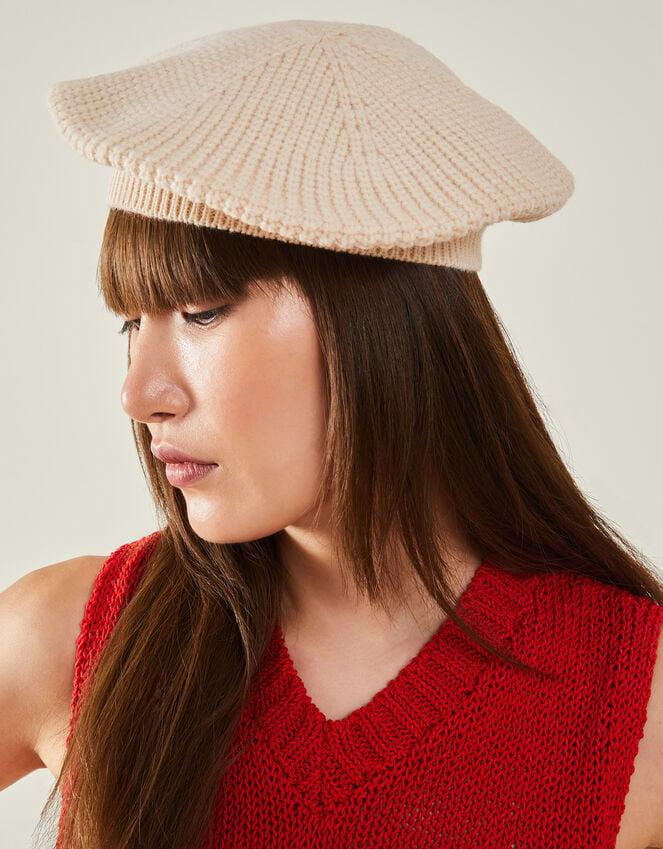 Accessorize Ribbed Knit Beret Natural
