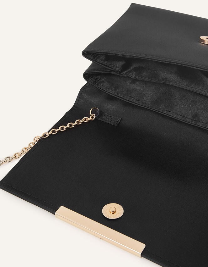 Accessorize Satin Fold Over Clutch Bag Black