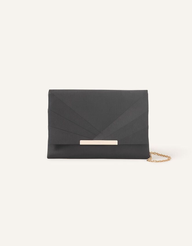 Accessorize Satin Fold Over Clutch Bag Black