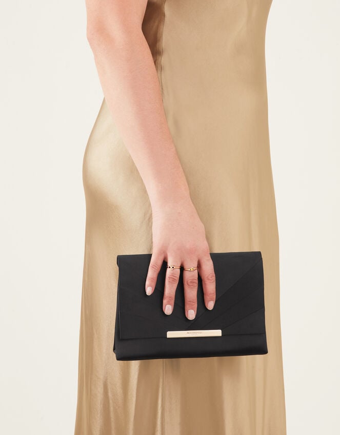 accessorize Satin Fold Over Clutch Bag Black