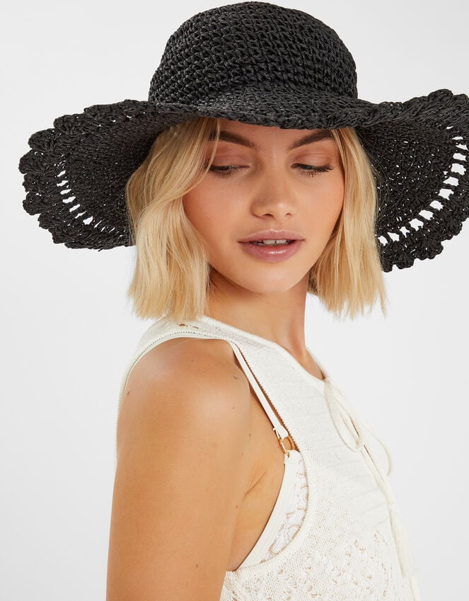 Accessorize Scallop Floppy Straw Sun Hat