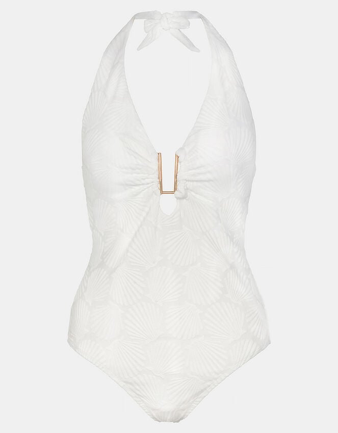 Accessorize Seashell Halter Swimsuit White