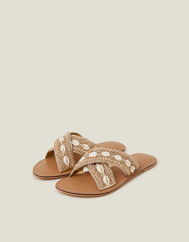 accessorize Shell Cross-Strap Sandals Gold