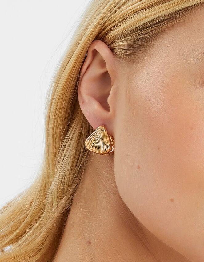 Accessorize Shell Huggie Hoop Earrings Gold