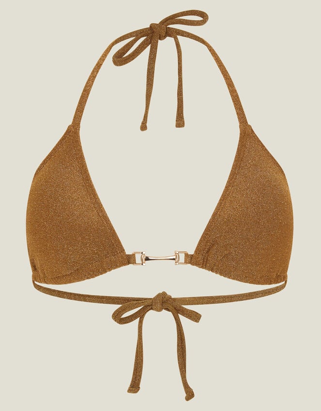 Accessorize Shimmer Halter Neck Bikini Top Gold