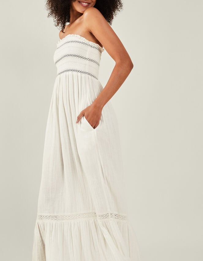 Accessorize Shirred Bandeau Midi Dress Ivory