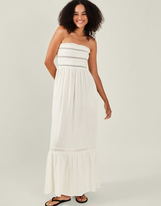 accessorize Shirred Bandeau Midi Dress Ivory