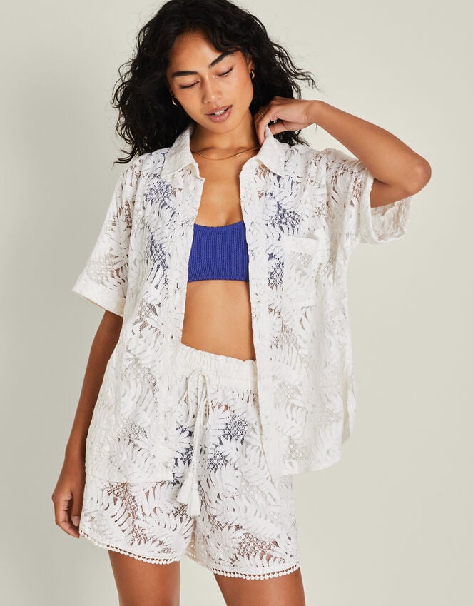 accessorize Short Sleeve Lacy Palm Shirt Ivory