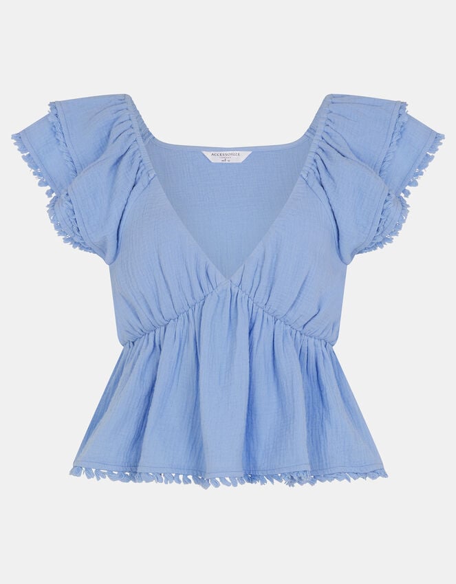 Accessorize Sleeveless Frilly Tassel Top Blue