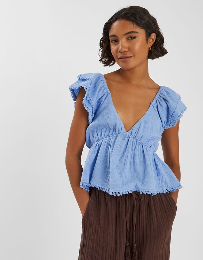 accessorize Sleeveless Frilly Tassel Top Blue