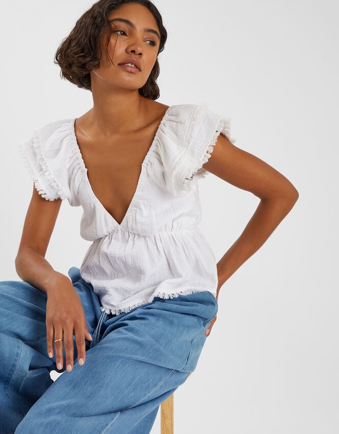 accessorize Sleeveless Frilly Tassel Top White