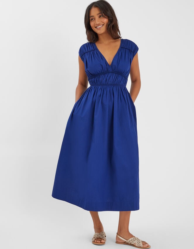 accessorize Sleeveless Ruched Midi Dress Blue