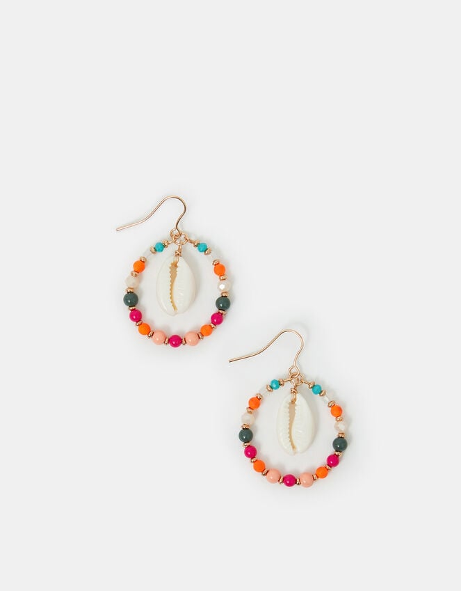 Accessorize Small Shell Drop Beaded Hoop Earrings