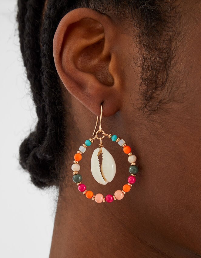 Accessorize Small Shell Drop Beaded Hoop Earrings