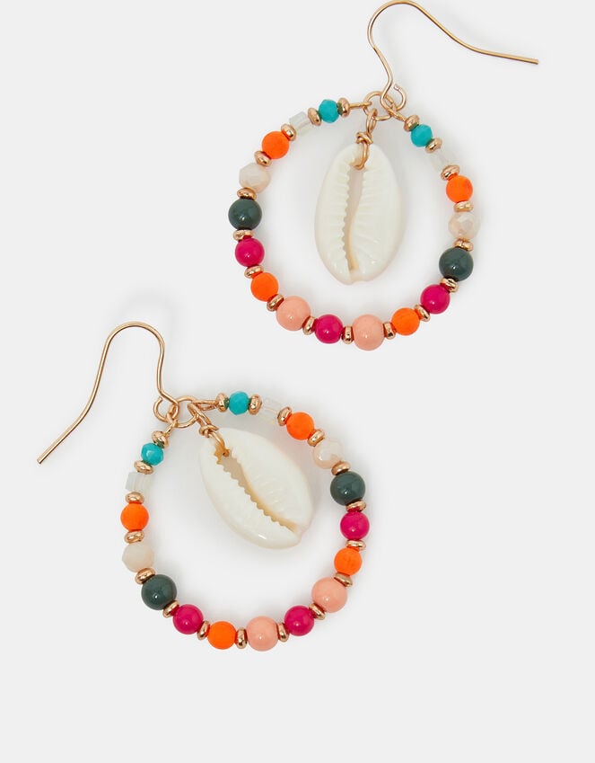 accessorize Small Shell Drop Beaded Hoop Earrings