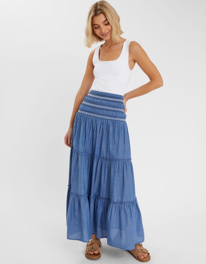accessorize Smock Tiered Maxi Skirt Blue