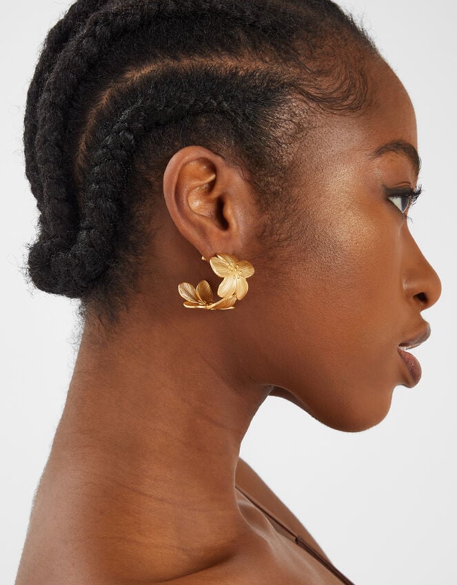 Accessorize Statement Flower Hoop Earrings Gold