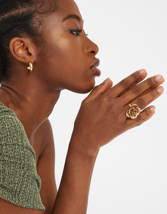 Accessorize Statement Flower Ring Gold