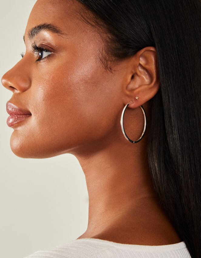 Accessorize Sterling Silver-Plated Medium Hoops