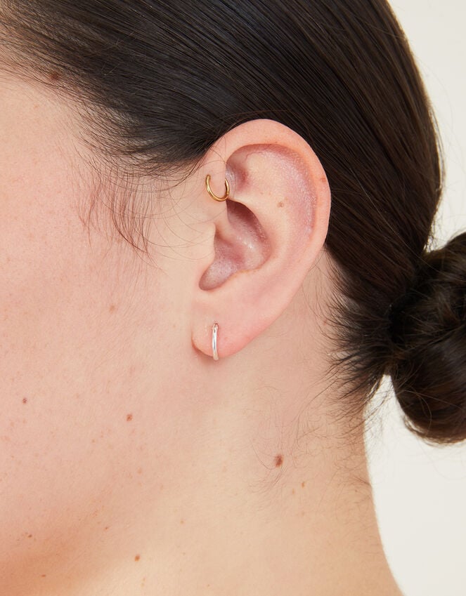 Accessorize Sterling Silver Simple Huggie Hoops