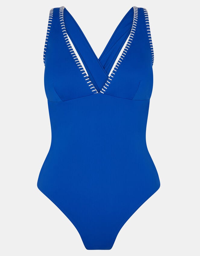 Accessorize Stitch Cross-Back Plunge Swimsuit Blue
