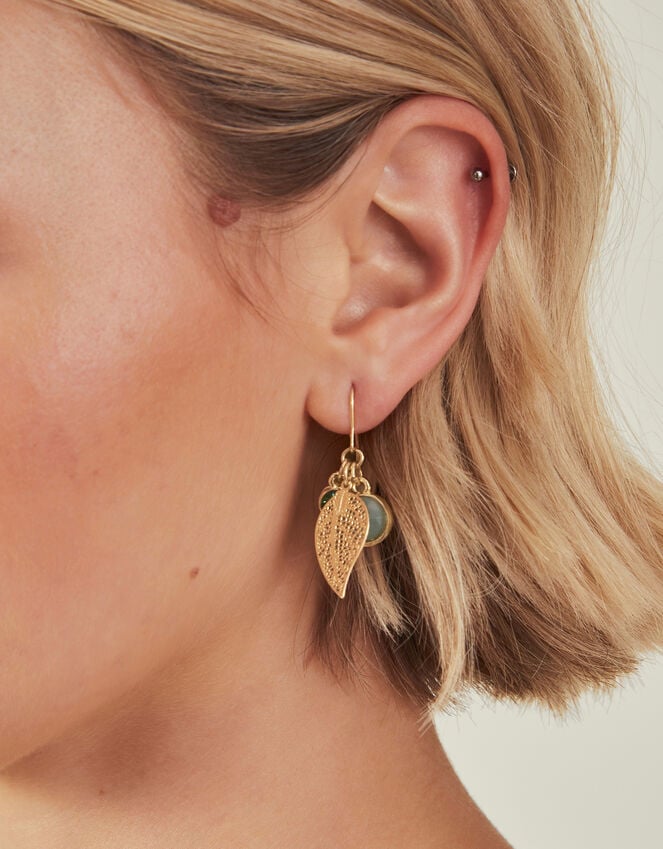 Accessorize Stone Charm Leaf Drop Earrings