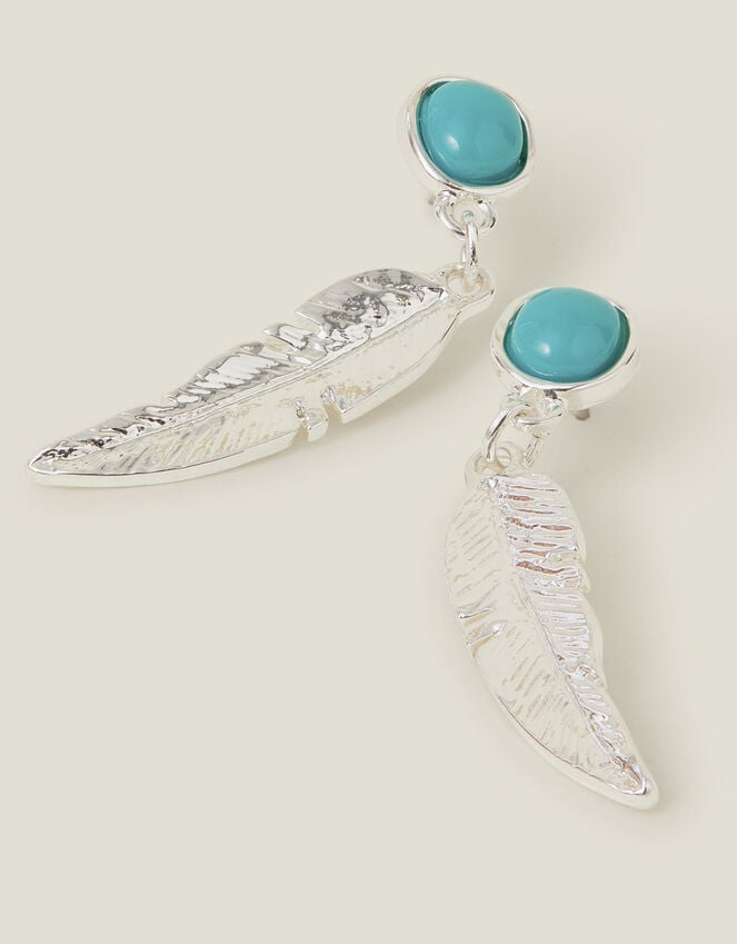 accessorize Stone Feather Drop Earrings