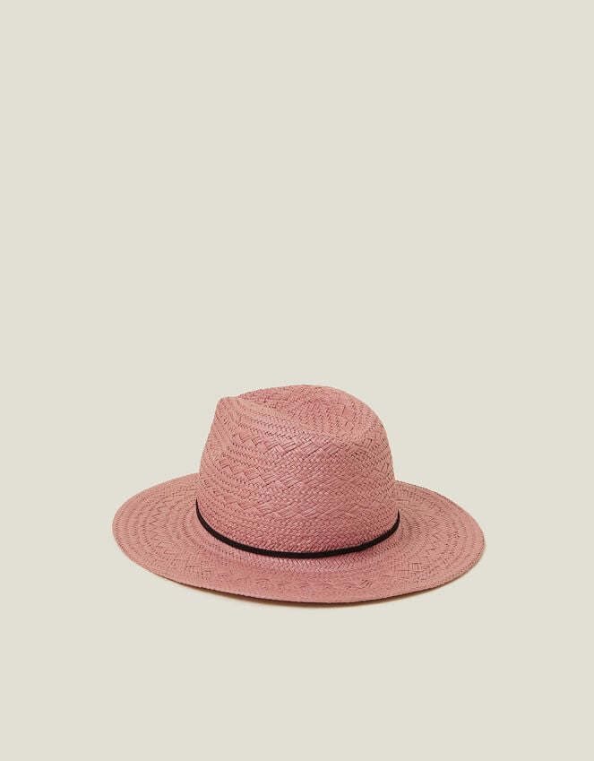 Accessorize Straw Fedora Hat Pink